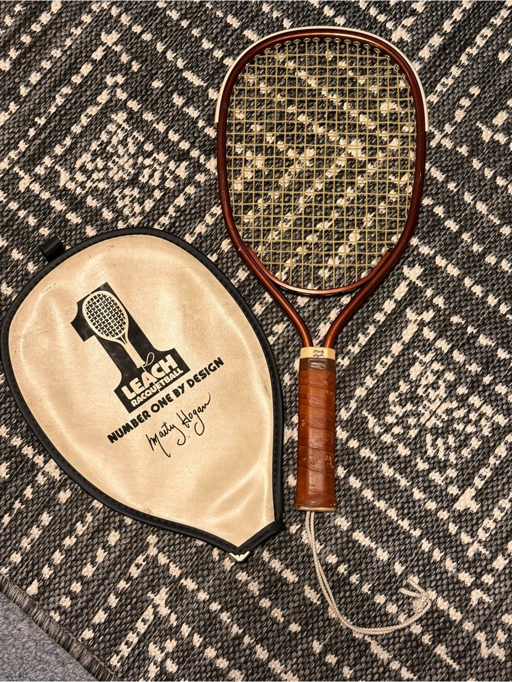 Vintage Brown Wood Tennis Racket with Brown Grip